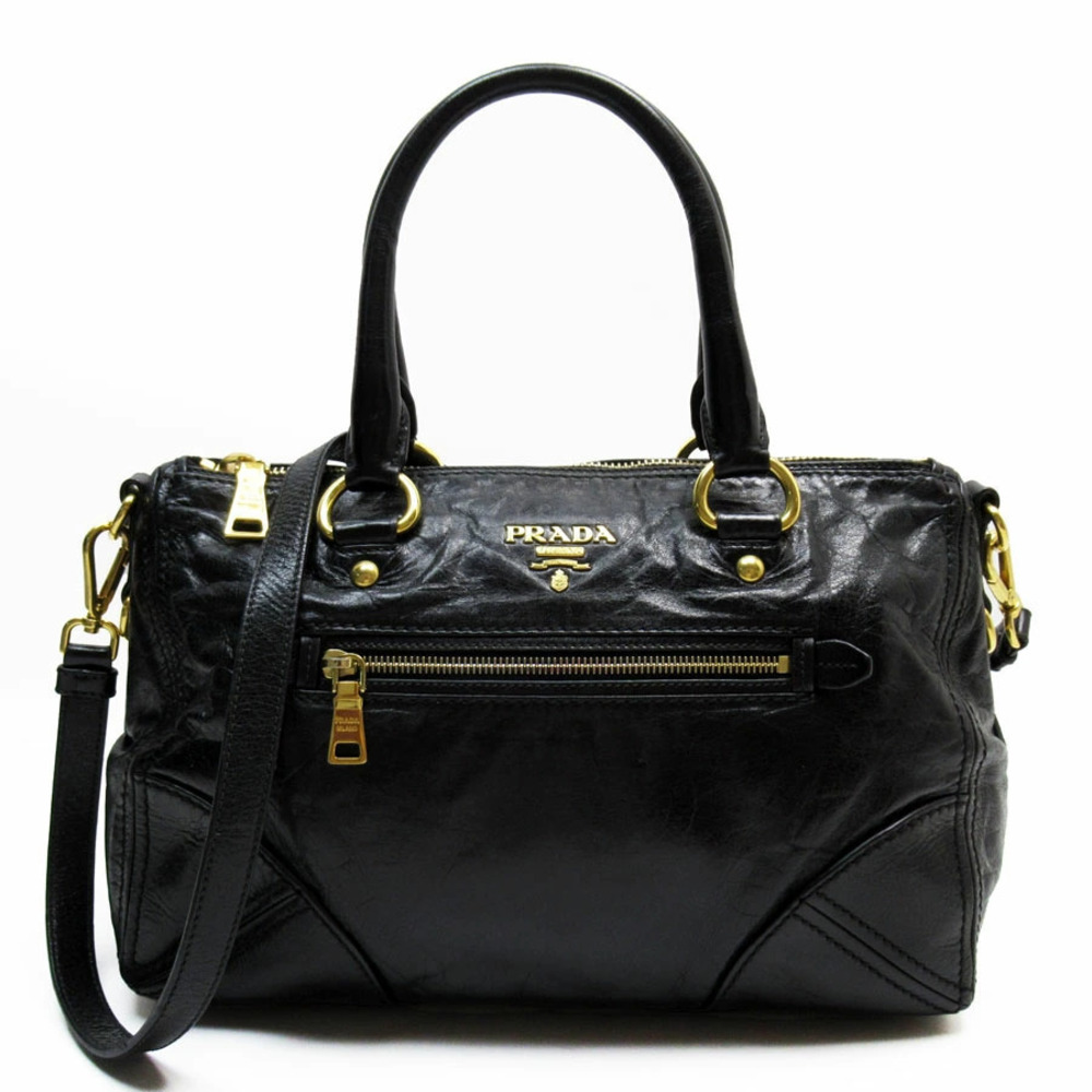 Prada Black Vitello Shine leather 2way satchel handbag